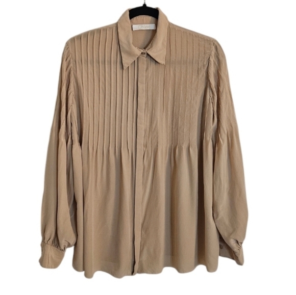 Chloe Sandy Biege Women's Button-down  Flowy Silk Blouse size XS (US 2, FR 34) - Picture 1 of 6